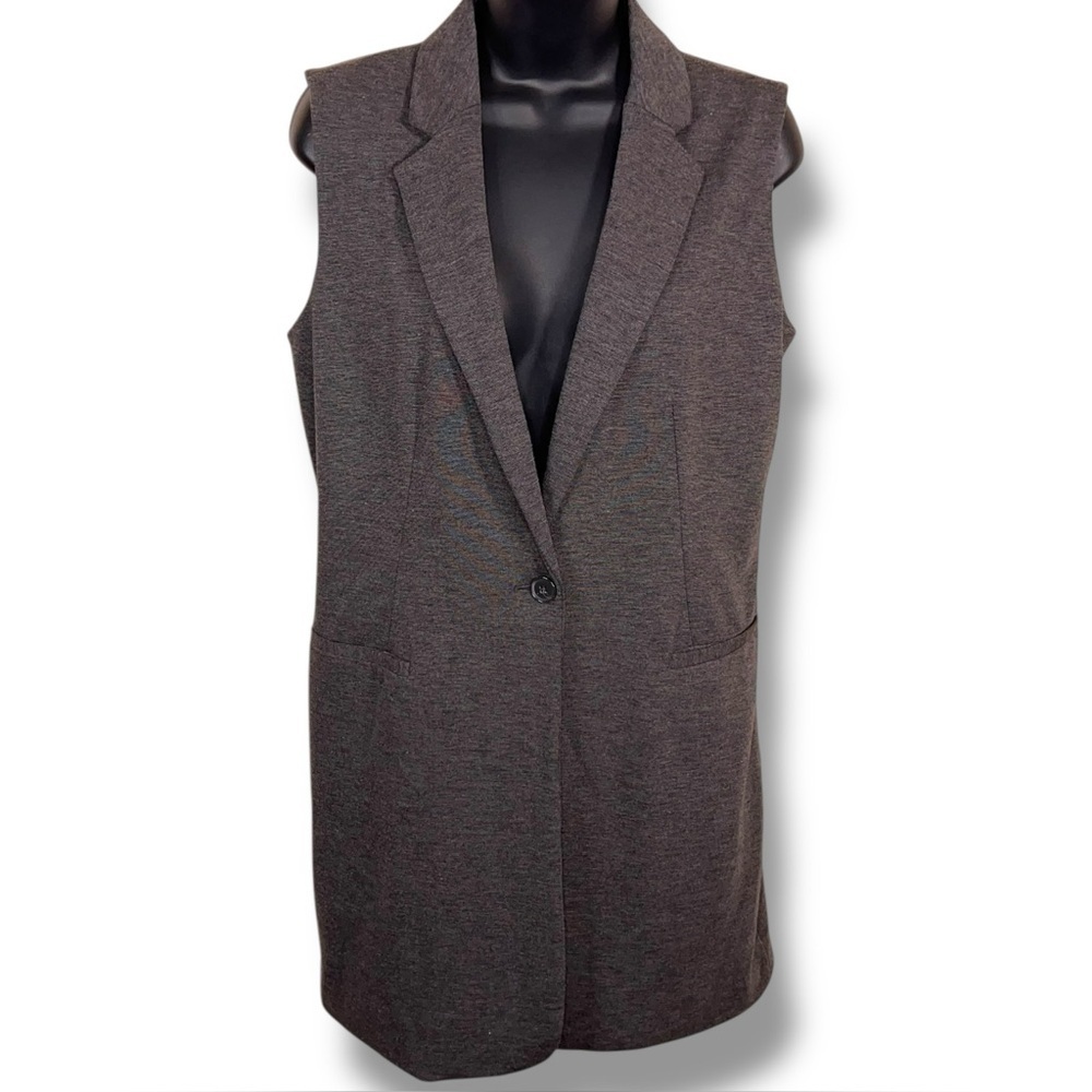Small Apt 9 Dark Grey Tunic Blazer Style Top Button Closure Office Classic